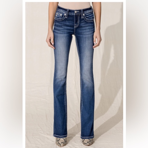 Miss Me Vintage Wash Rhinestone Bootcut Jeans - Picture 2 of 14